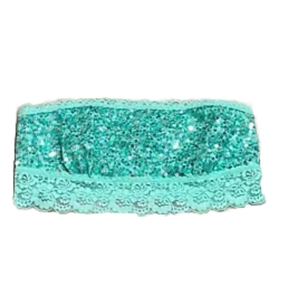 NEW PINK Victoria’s Secret Bandeau Sequin Bra Bralette Blue Small Lace VS - Picture 1 of 9